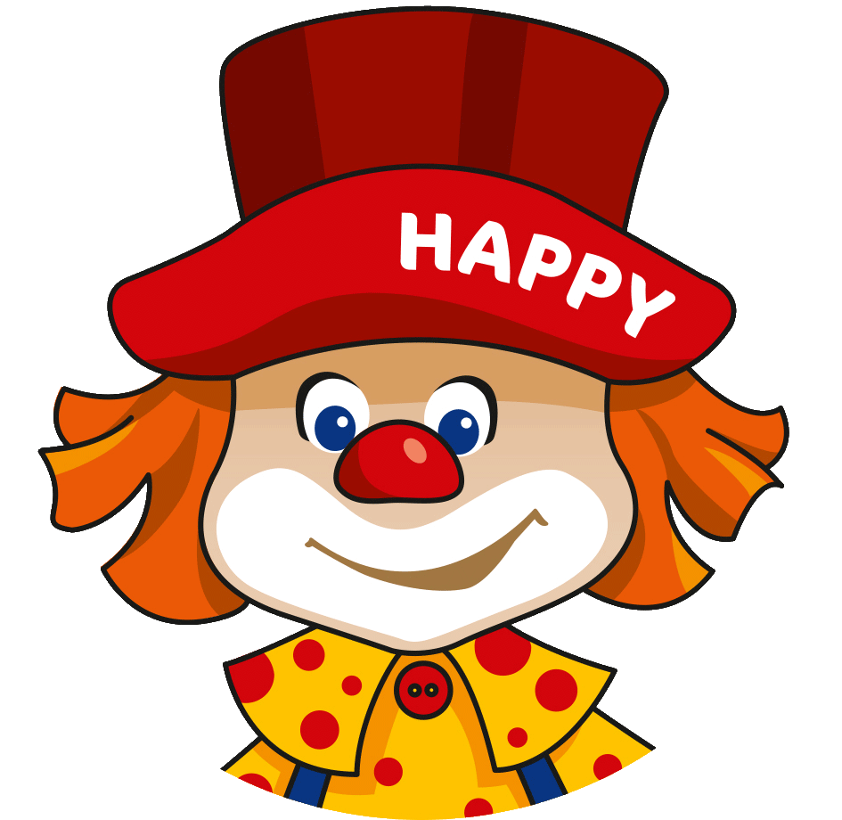 Das Familotel Maskottchen Clown Happy.