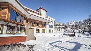 Winterlandschaft im Familienhotel Engel Gourmet & Spa in Südtirol.