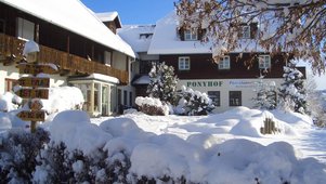 Das Familienhotel Der Ponyhof Steiermark im Winter.