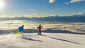 Tolles Wetter zum Skifahren. Das Skigebiet Gerlitzen in Kaernten im Winter.