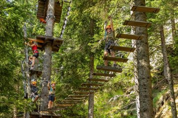 Kinder im Kletterpark neben dem Alpengasthof Hochegger in Kärnten
