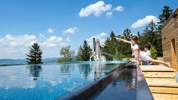 Großer Pool der zu der Penthousewohnung des Familienhotels Ulriochshof im Bayerischenwald gehört.