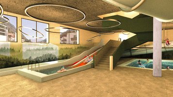 Eine Zeichnung der neuen Indoor-Wasserrutsche im neuen Alpura Retreat in Südtirol