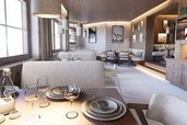 Visualisierung des neuen Essbereichs im Familienhotel Zauchenseehof mit modernem Design, warmen Holzelementen und stilvoll gedeckten Tischen.