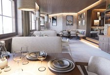 Visualisierung des neuen Essbereichs im Familienhotel Zauchenseehof mit modernem Design, warmen Holzelementen und stilvoll gedeckten Tischen.