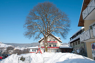 Das Familienhotel Mein Krug ist umhüllt von einer wundervollen Winterlandschaft.