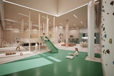 Die Kinderwelt im Familienhotel Gorfion mit einer Rutsche.