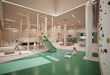 Die Kinderwelt im Familienhotel Gorfion mit einer Rutsche.