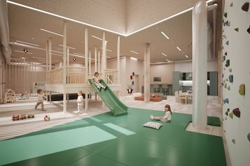 Die Kinderwelt im Familienhotel Gorfion mit einer Rutsche.