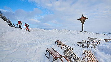 Bayern im Winter erleben, bei einer Schlittentour oder einer Winterwanderung.