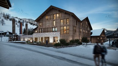 Visualisierung des Familienhotels Gorfion: Nach dem Umbau erstrahlt das Hotel in neuem Glanz