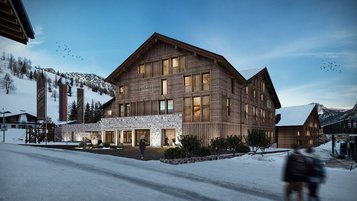 Visualisierung des Familienhotels Gorfion: Nach dem Umbau erstrahlt das Hotel in neuem Glanz