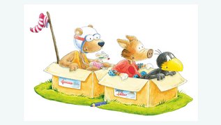 Rabe Socke feiert Geburtstag im Jahr 2026. Rabe Socke mit seinen Freunden