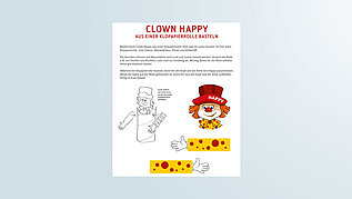 Bastelanleitung um Clown Happy aus Klopapierrollen zu basteln.